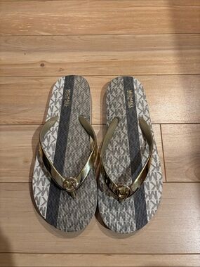 Michael Kors Gold Strap Flip Flops